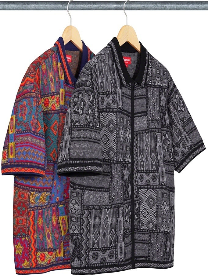 Patchwork Knit Zip Up Polo